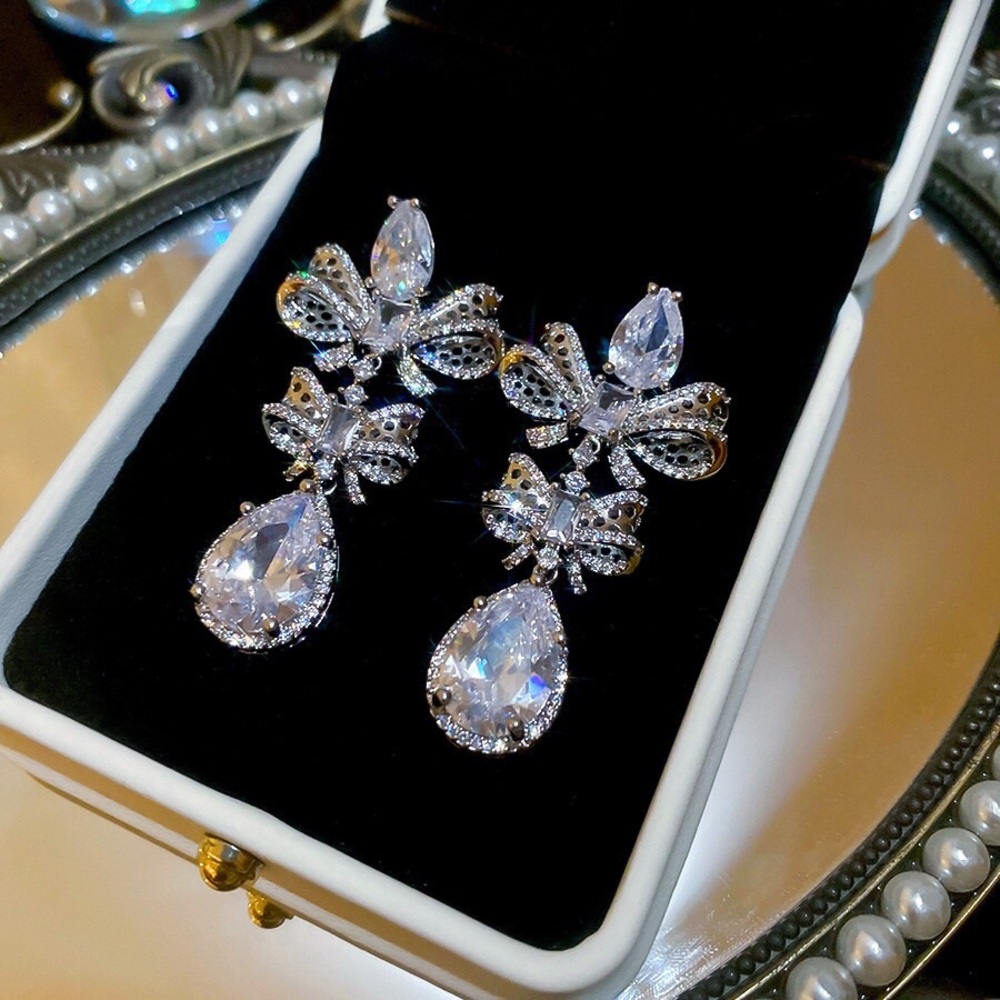 Crystal Teardrop Drop Earrings - Silver Tone